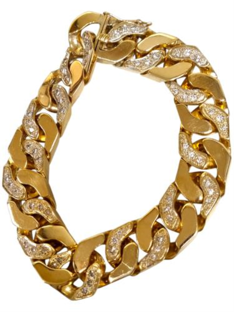 Esclava Eslabones C/brillantes Oro, 14 K, 112.00 Grs, 60.00 Puntos , Medida 21 Cm