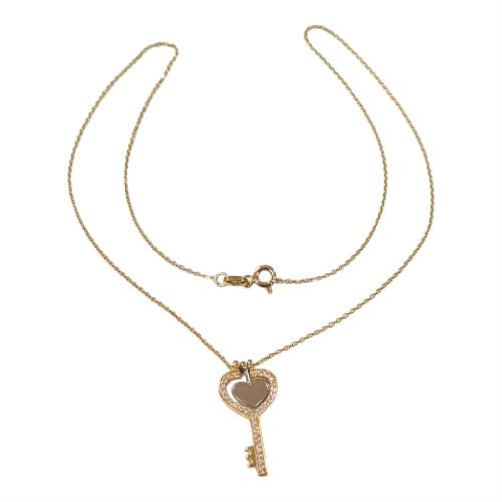 Cadena Con Dije Llave Bicolor Oro, 10 K, 2.50 Grs, Medida 44 Cm