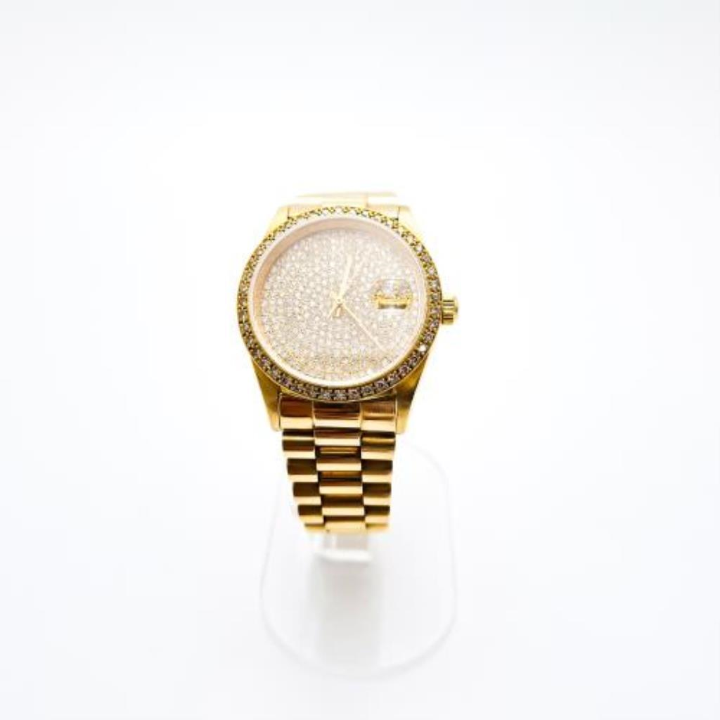 Extensible De Reloj Tipo Con Diamantes En Caratula Y Bisel Oro, 18 K, 110.00 Grs, 320.00 Puntos , Diseño Americano, Medida 20 Cm
