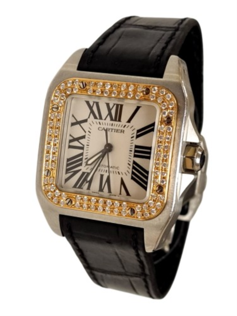  Reloj Cartier Santos 100 Bilse De Oro C/brillantes 