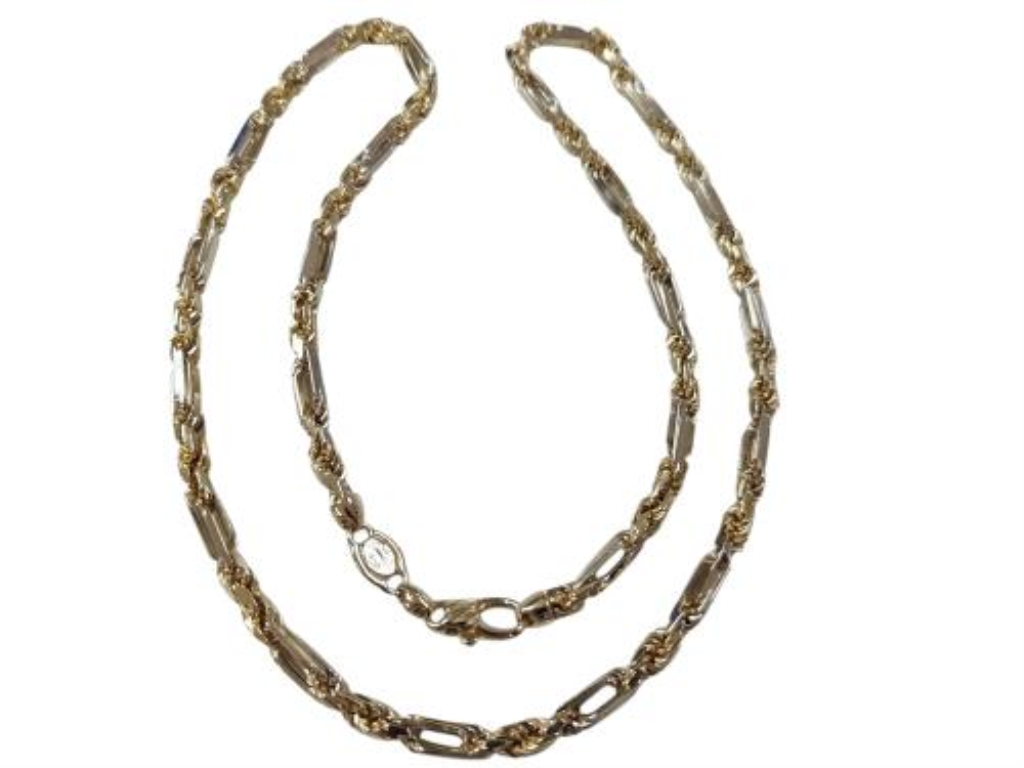 Cadena Torzal Figaro Bicolor Oro, 14 K, 59.70 Grs, Medida 63 Cm