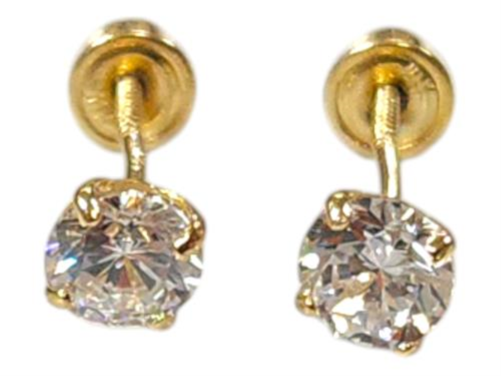 Par De Broqueles Con Piedra Sintética Oro, 14 K, 0.30 Grs