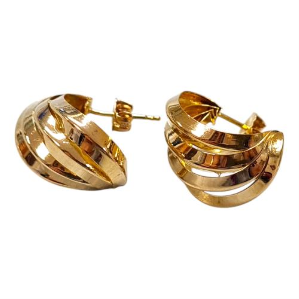 Par De Aretes Huecos Torcidos Oro, 14 K, 1.60 Grs