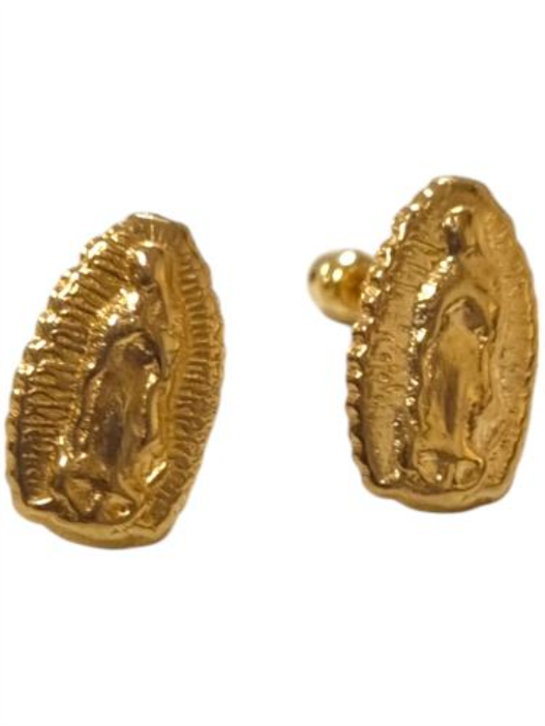 Par De Aretes Tipo Broquel Virgen Guadalupe Oro, 10 K, 0.30 Grs