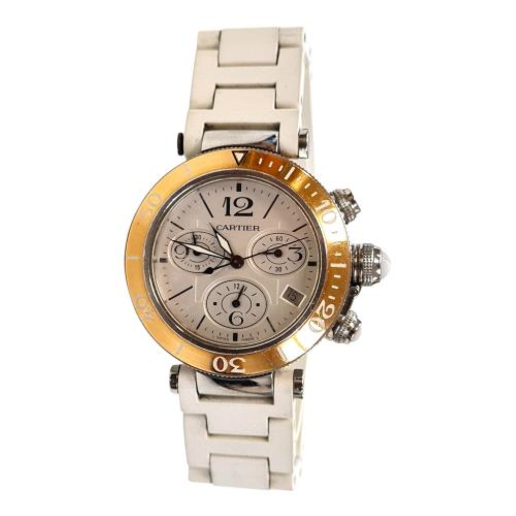  Reloj Cartier Pashá Falta Vista En Pulsador Ext Caucho Blanco 