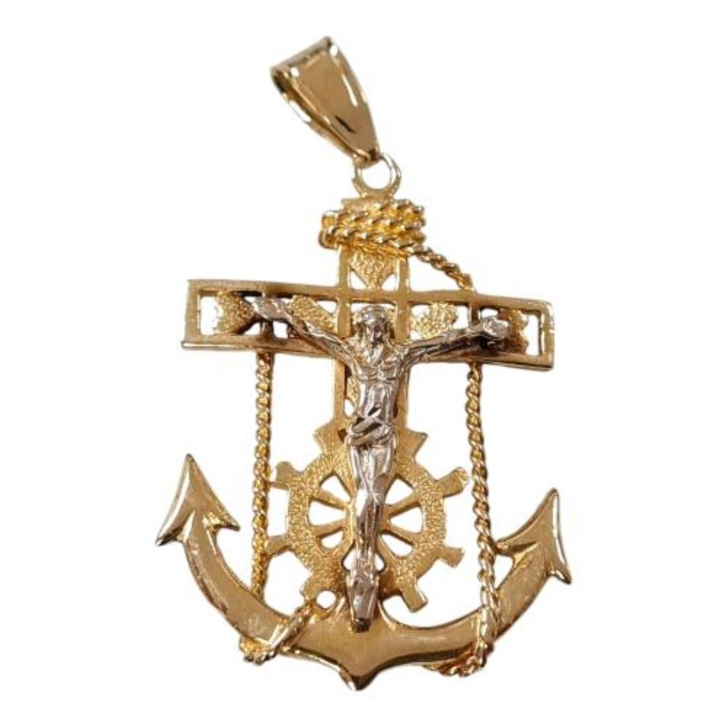 Crucifijo Ancla Bicolor Oro, 14 K, 4.90 Grs