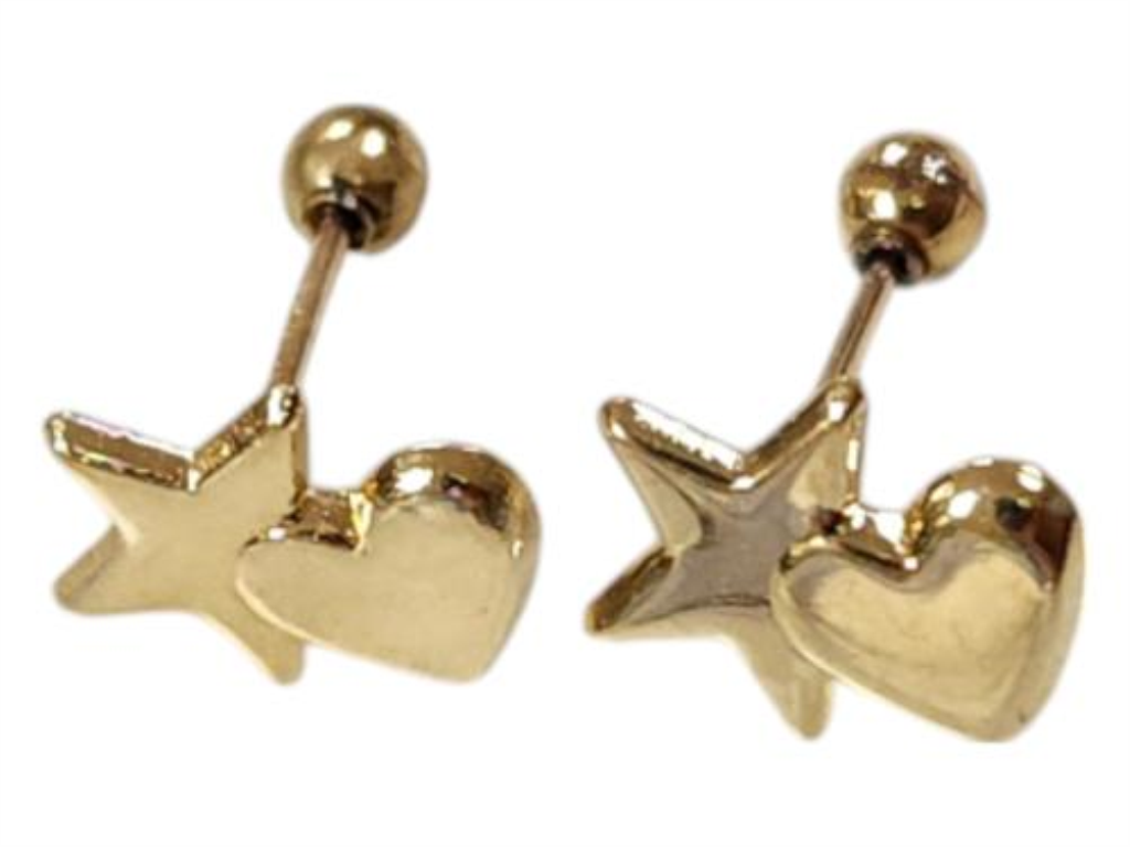 Par De Broqueles Corazón Estrella Oro, 10 K, 0.30 Grs
