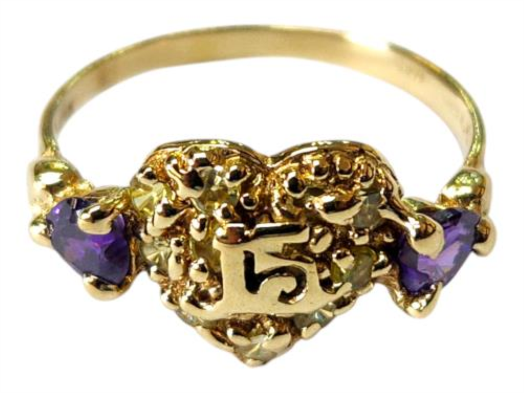 Anillo Con P.s. De Colores 15 Años Oro, 10 K, 1.90 Grs, Talla 7