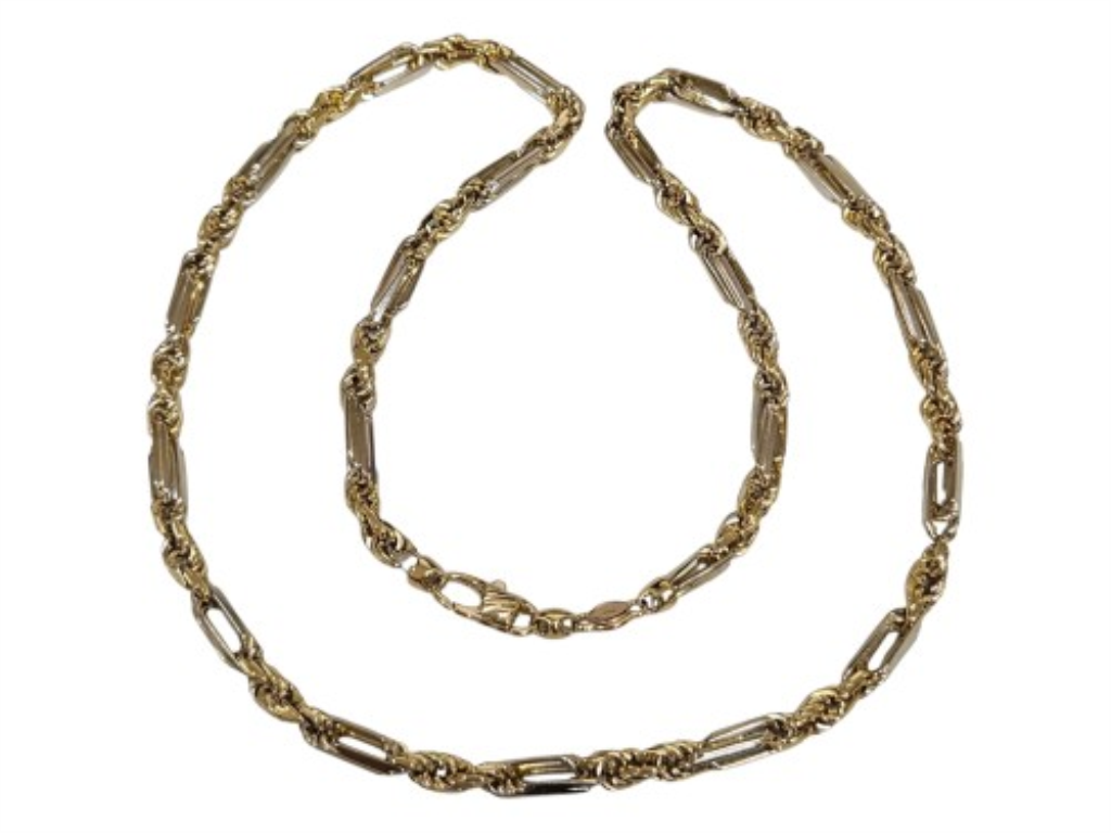 Cadena Torzal Figaro Bicolor Oro, 14 K, 87.90 Grs, Medida 70 Cm