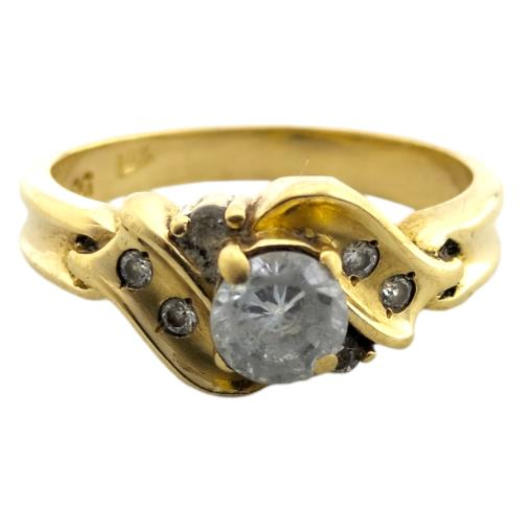 Anillo Solitario Con Piedra Sintetica Oro, 14 K, 3.40 Grs, Talla 6.5