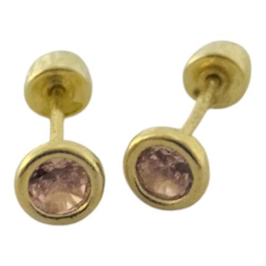 Par De Broqueles Con Piedra Sintética Rosa Oro, 10 K, 0.10 Grs