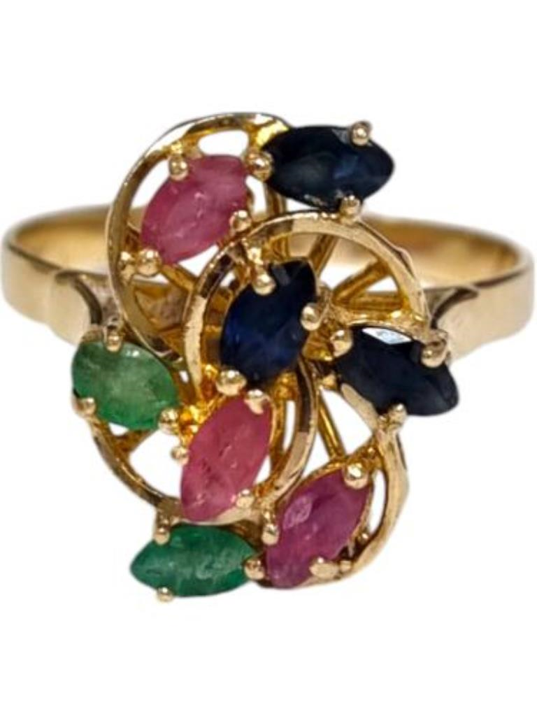 Anillo Con Piedras De Colores Oro, 10 K, 2.90 Grs, Talla 8