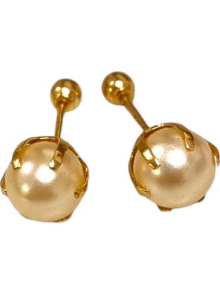 Par De Broqueles Con Piedra Sintética Perla Oro, 10 K, 0.50 Grs