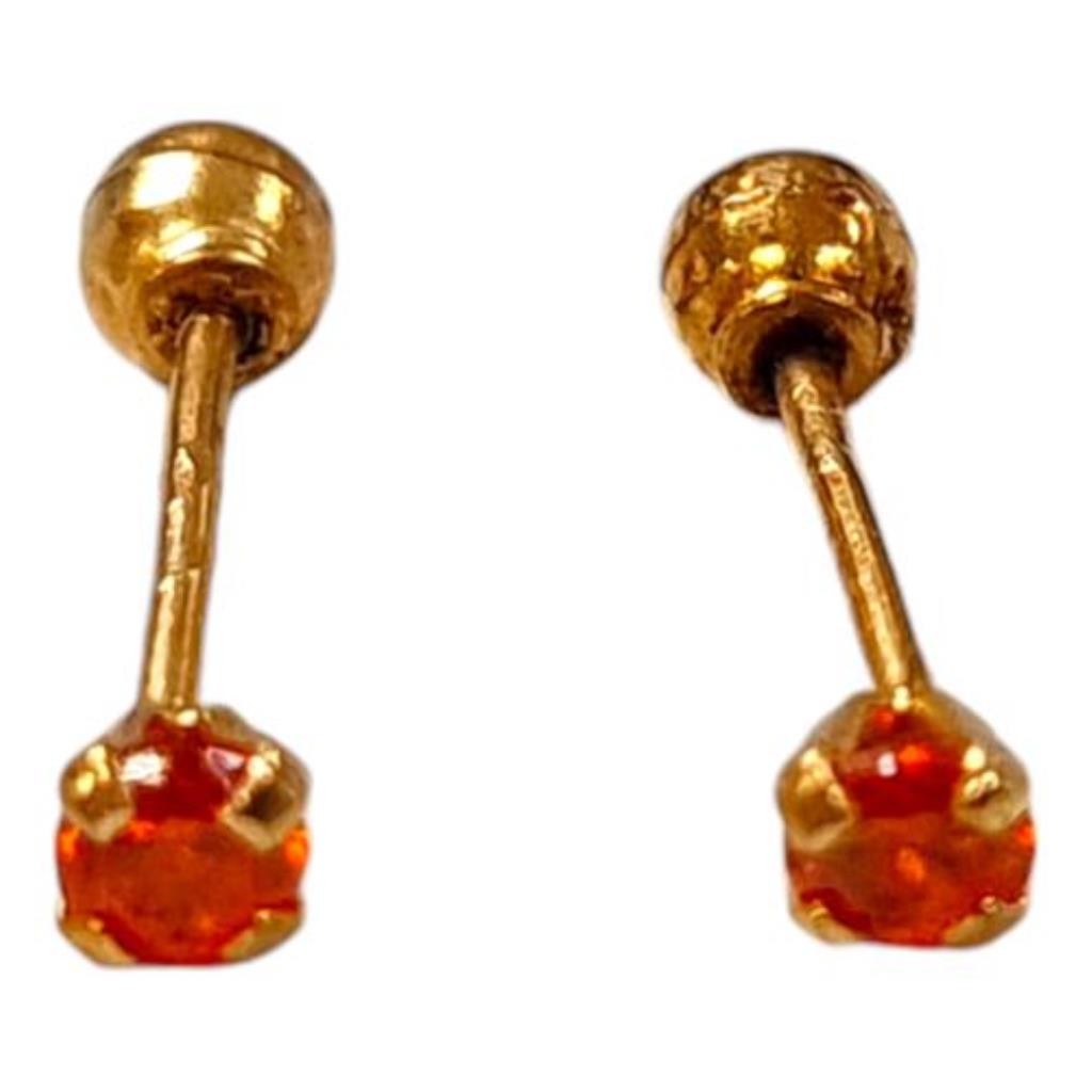 Par De Aretes Con Piedra Sintética Naranja Oro, 10 K, 0.10 Grs