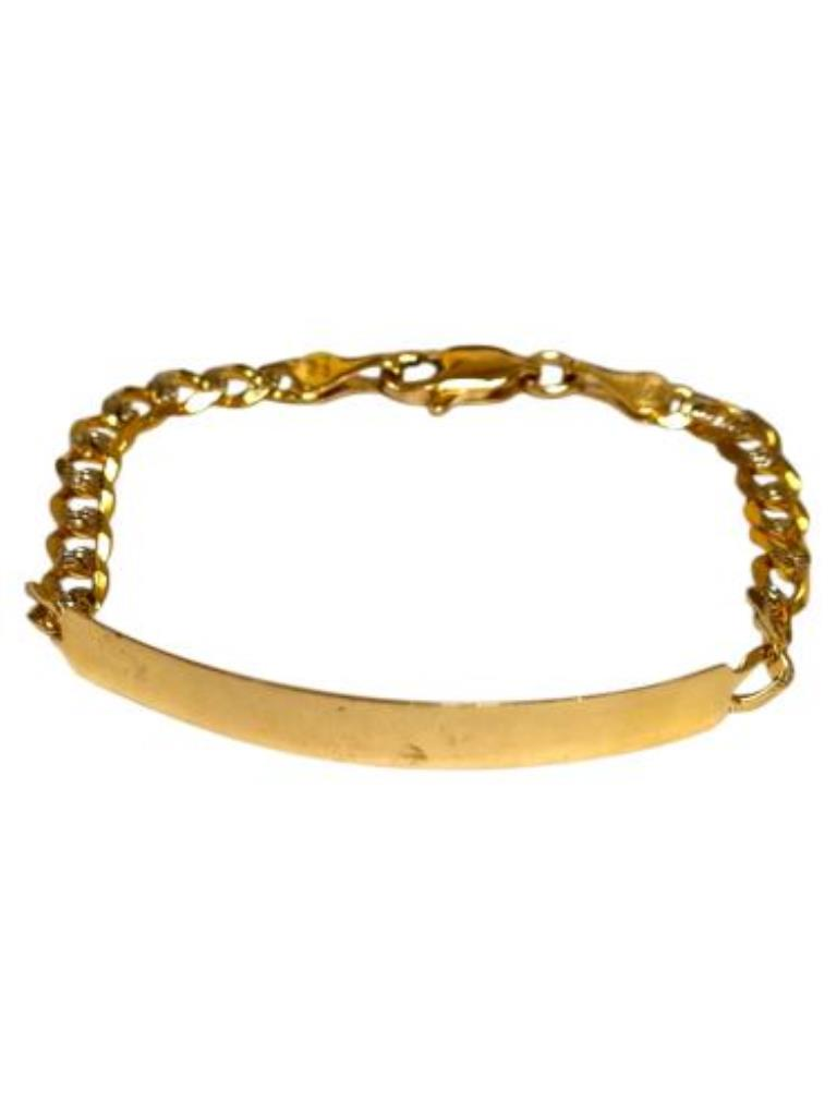 Esclava Con Placa Barbada Diamantada Oro, 10 K, 4.00 Grs, Medida 14 Cm