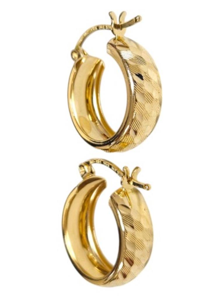 Par De Aretes Grabados Oro, 14 K, 2.10 Grs