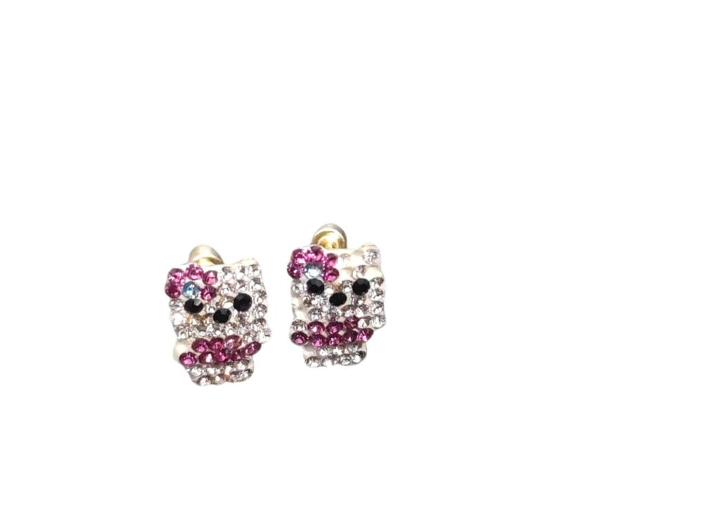 Par De Broqueles Con Piedra Sintética Hello Kitty Oro, 10 K, 0.50 Grs
