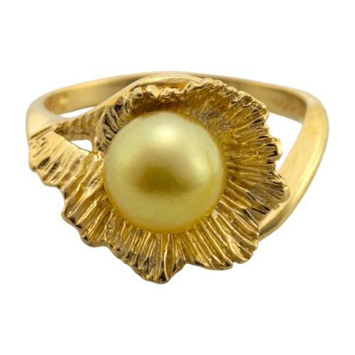 Anillo Con Perla Sintetica Oro, 14 K, 3.00 Grs, Talla 5