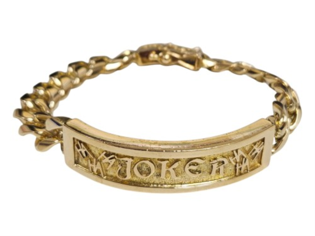 Esclava Con Placa Joker Oro, 14 K, 66.40 Grs, Medida 21 Cm