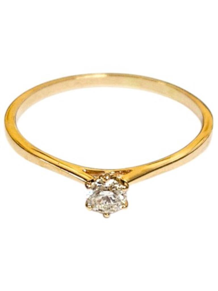 Anillo Solitario Con Brillante Oro, 14 K, 1.30 Grs, 1.00 Puntos , Talla 9