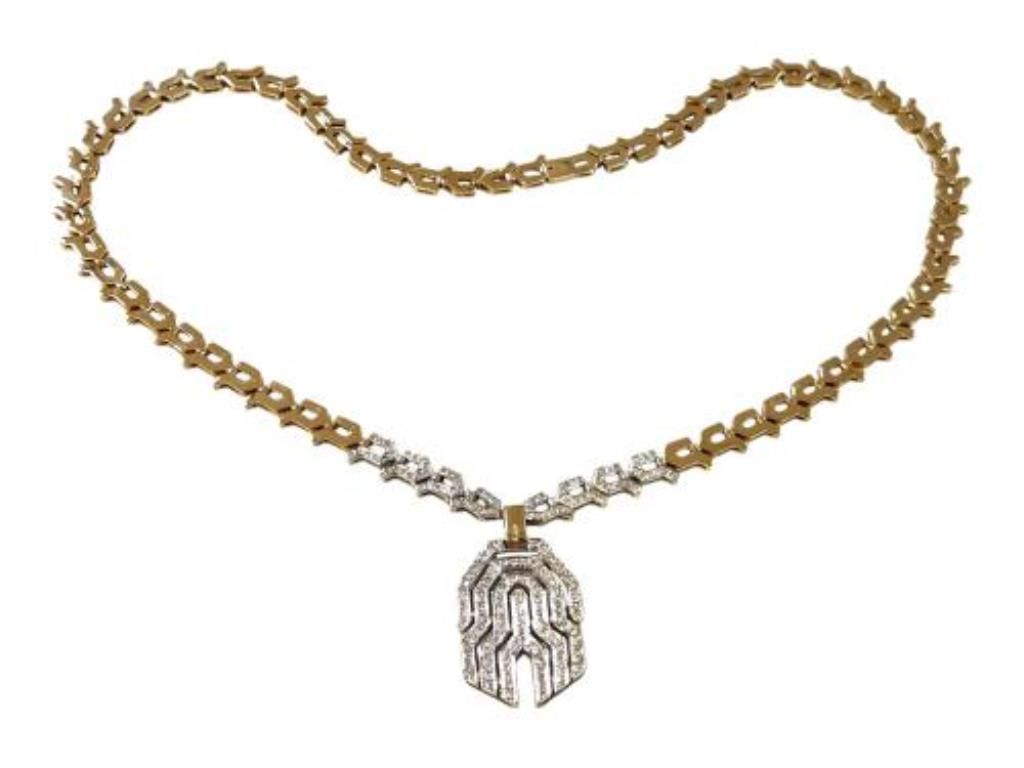 Cadena Bicolor C/dije Brillantes Oro, 14 K, 67.20 Grs, 183.00 Puntos , Medida 64 Cm