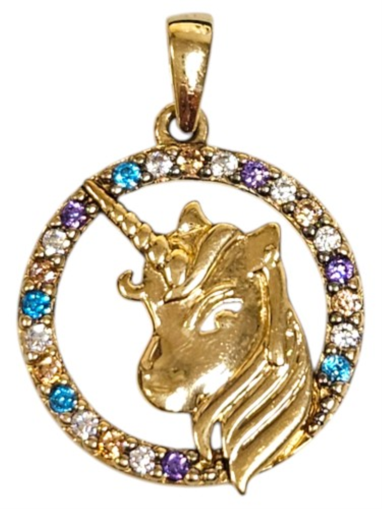 Dije Con Piedra Sintética Unicornio Oro, 10 K, 1.50 Grs
