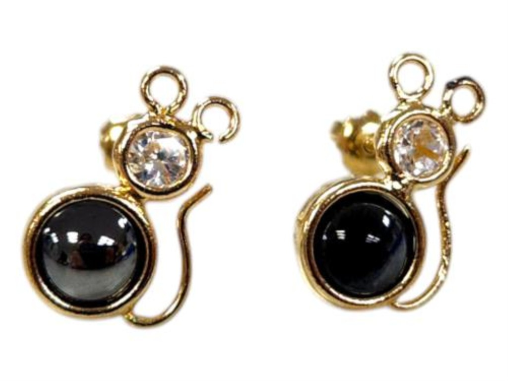 Par De Aretes Con Figura Gato C/p.s. Oro, 10 K, 0.40 Grs