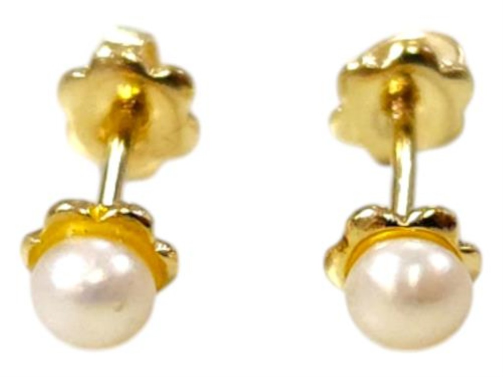 Par De Aretes Con Perla Oro, 10 K, 0.20 Grs