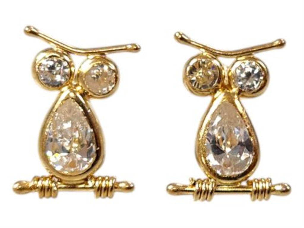 Par De Aretes Con Figura Buho C/p.s. Oro, 10 K, 0.50 Grs