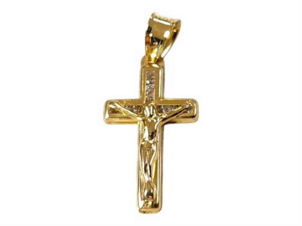 Crucifijo Con Piedra Sintética Oro, 10 K, 0.40 Grs