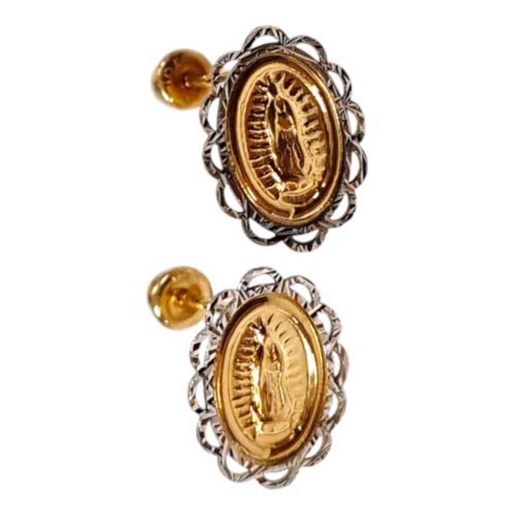 Par De Broqueles Ovalado Virgen Bicolor Oro, 10 K, 0.40 Grs