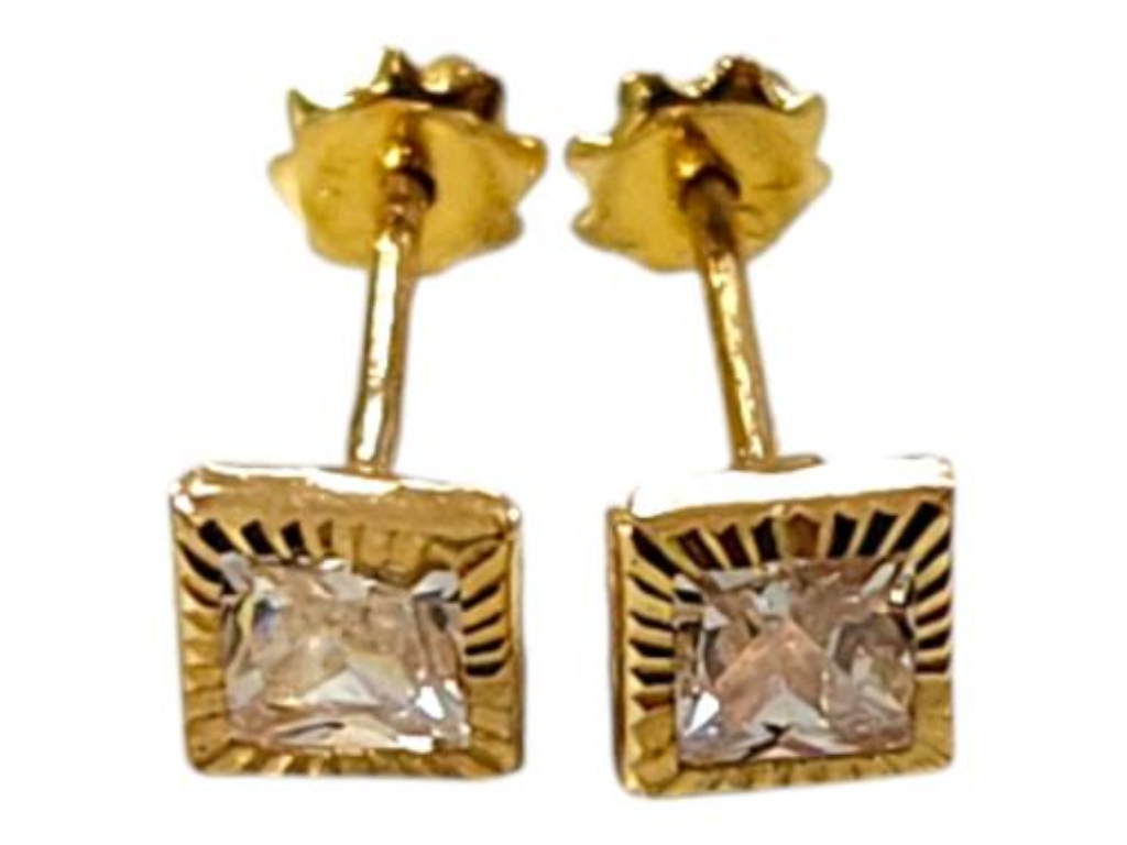 Par De Broqueles Con P.s. Cuadrada Oro, 10 K, 0.20 Grs