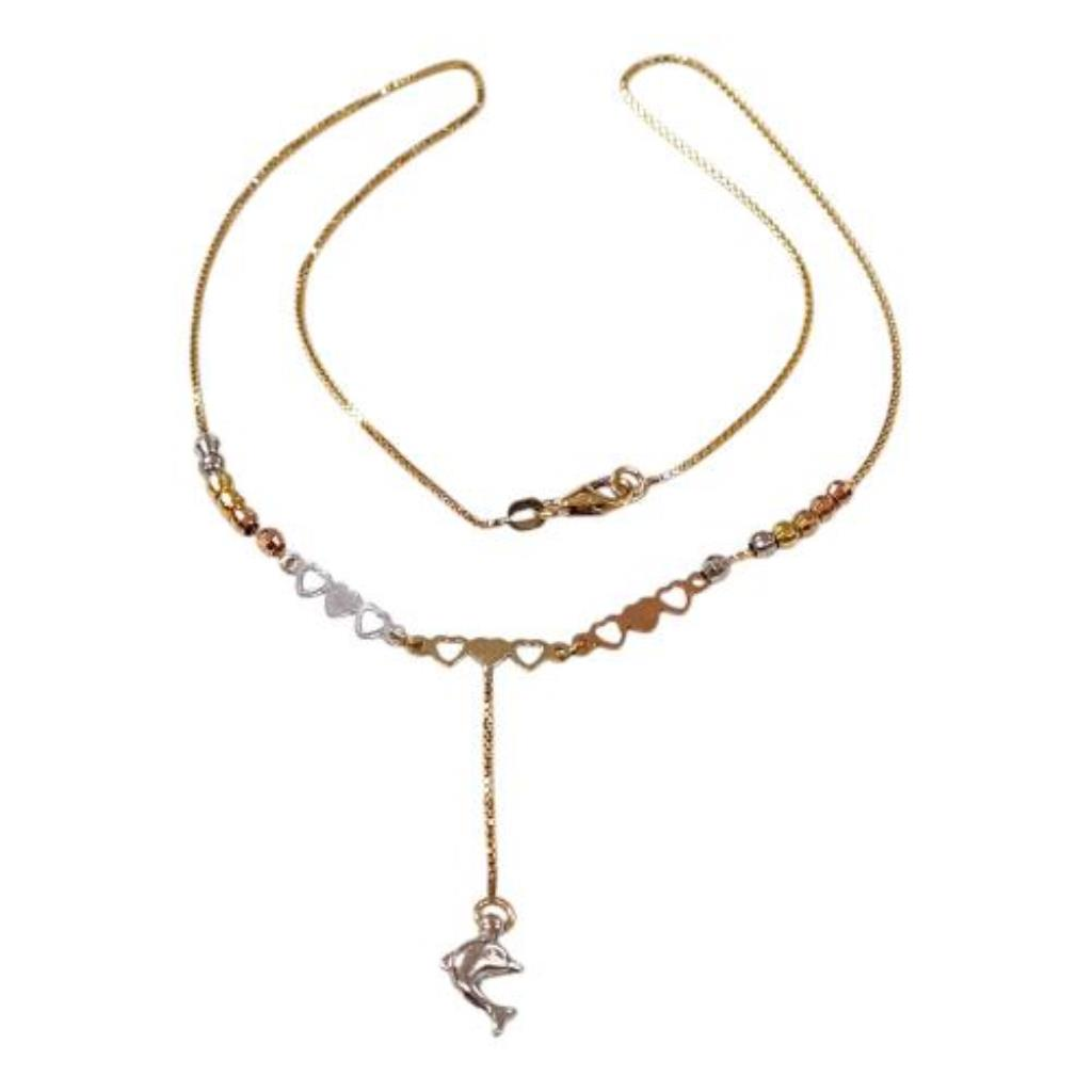 Cadena De Bolitas C/dije Delfin O.f Oro, 10 K, 3.40 Grs, Medida 40 Cm