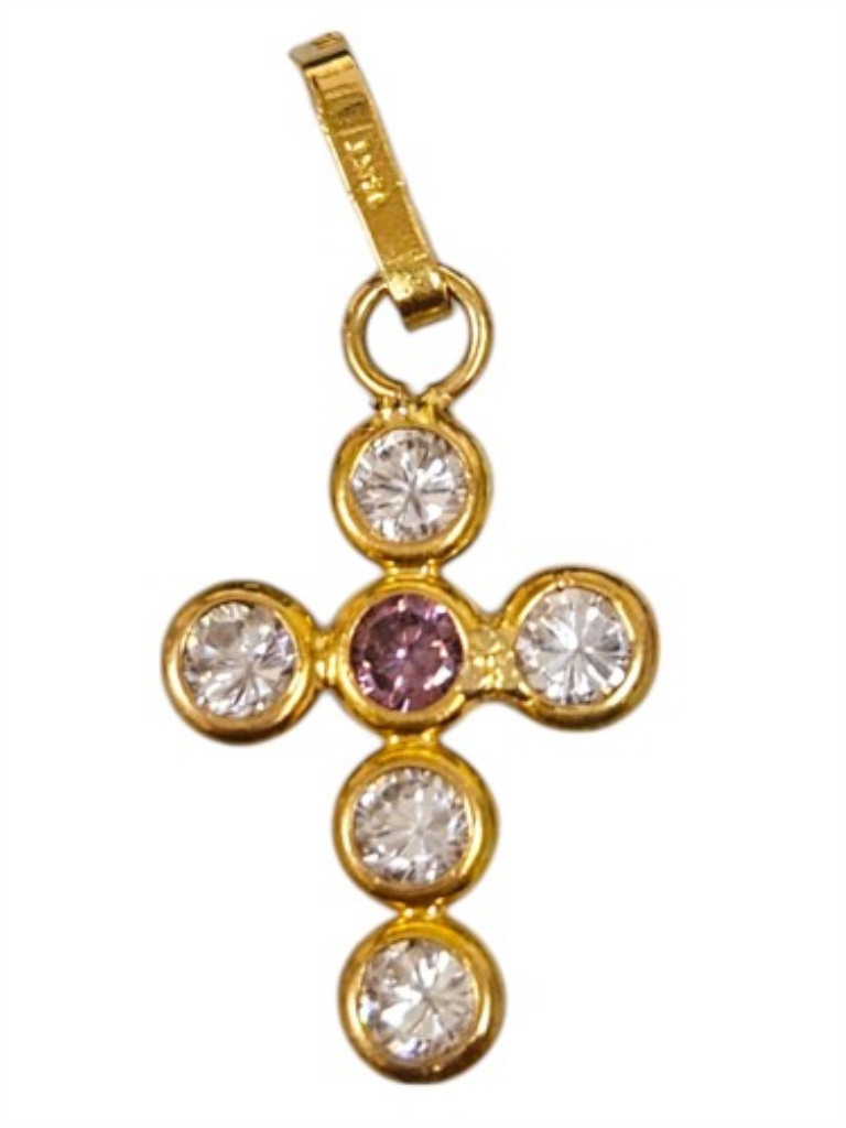Cruz Con Piedra Sintética Oro, 14 K, 0.50 Grs