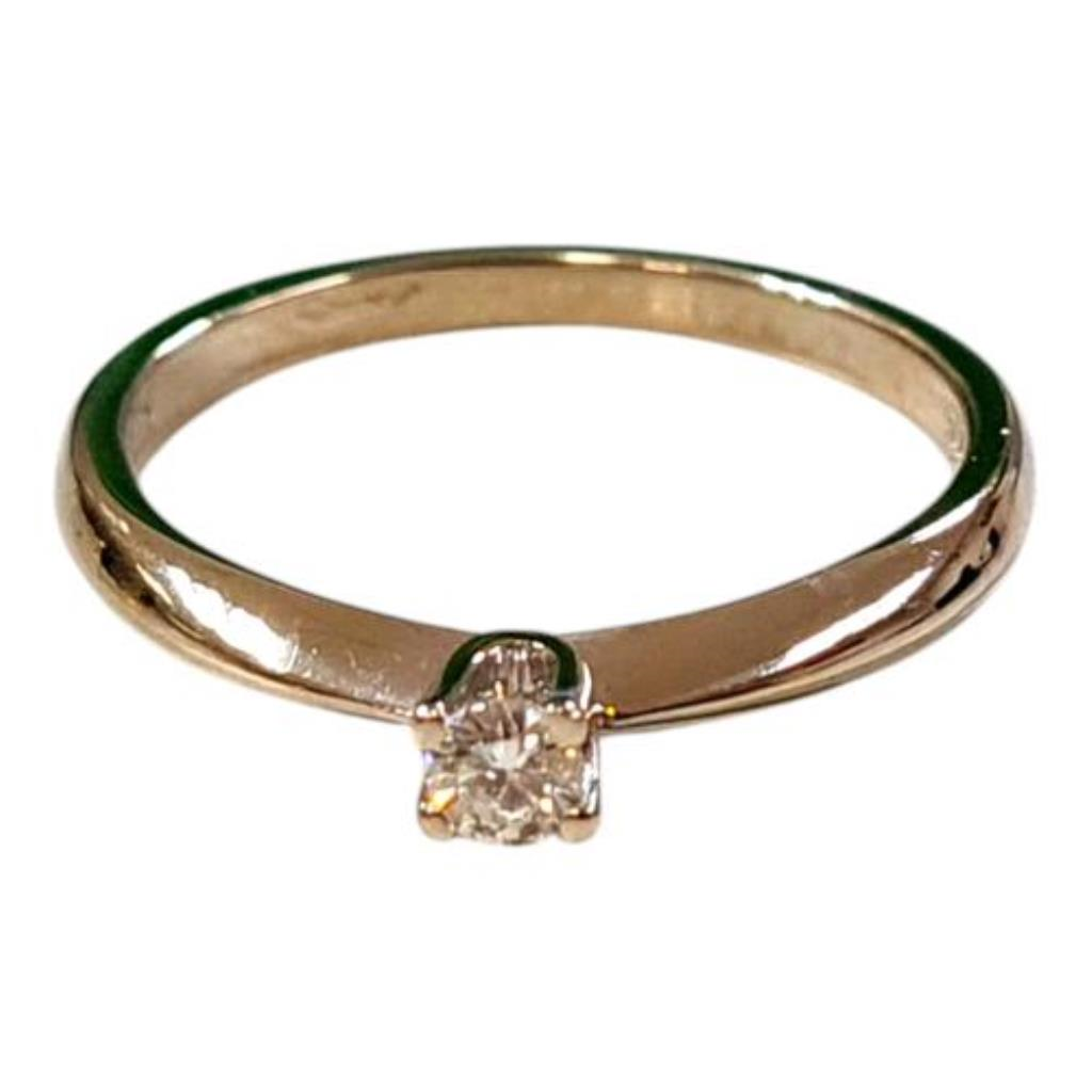 Anillo Solitario Con Brillante O.b. Oro, 14 K, 2.20 Grs, 1.00 Puntos , Talla 6