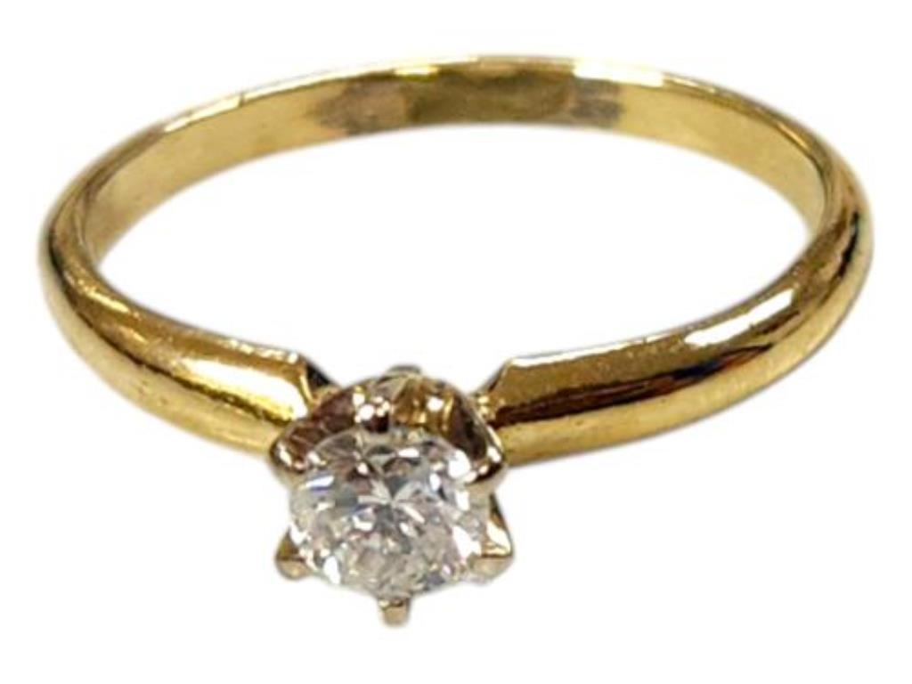Anillo Solitario Con Brillante Oro, 14 K, 1.70 Grs, 1.00 Puntos , Talla 5
