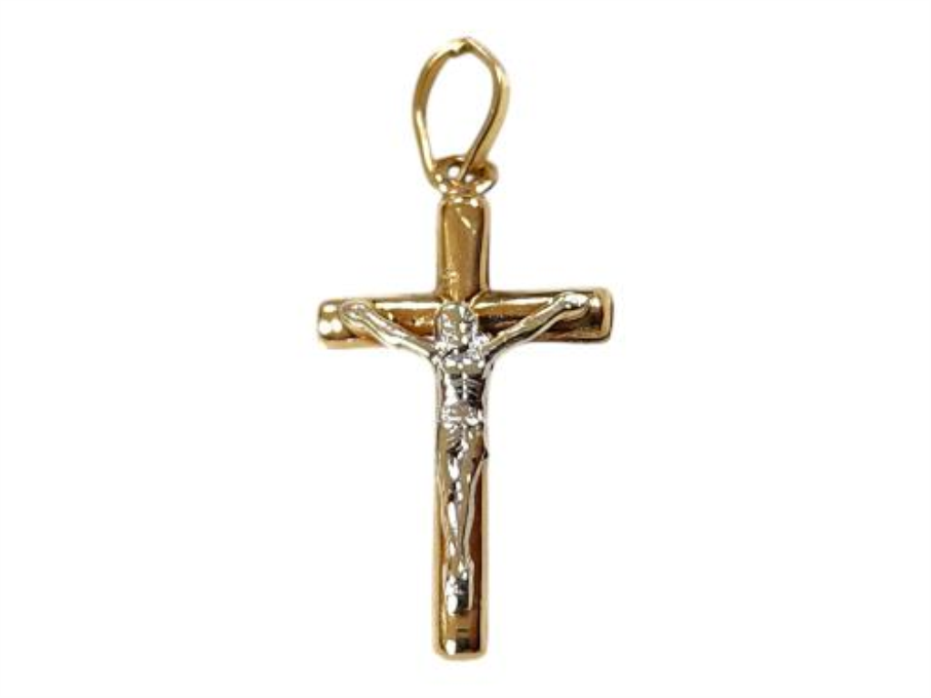Crucifijo Bicolor Oro, 10 K, 0.50 Grs