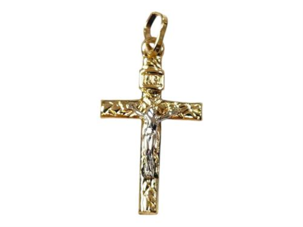 Crucifijo Bicolor Oro, 10 K, 0.30 Grs