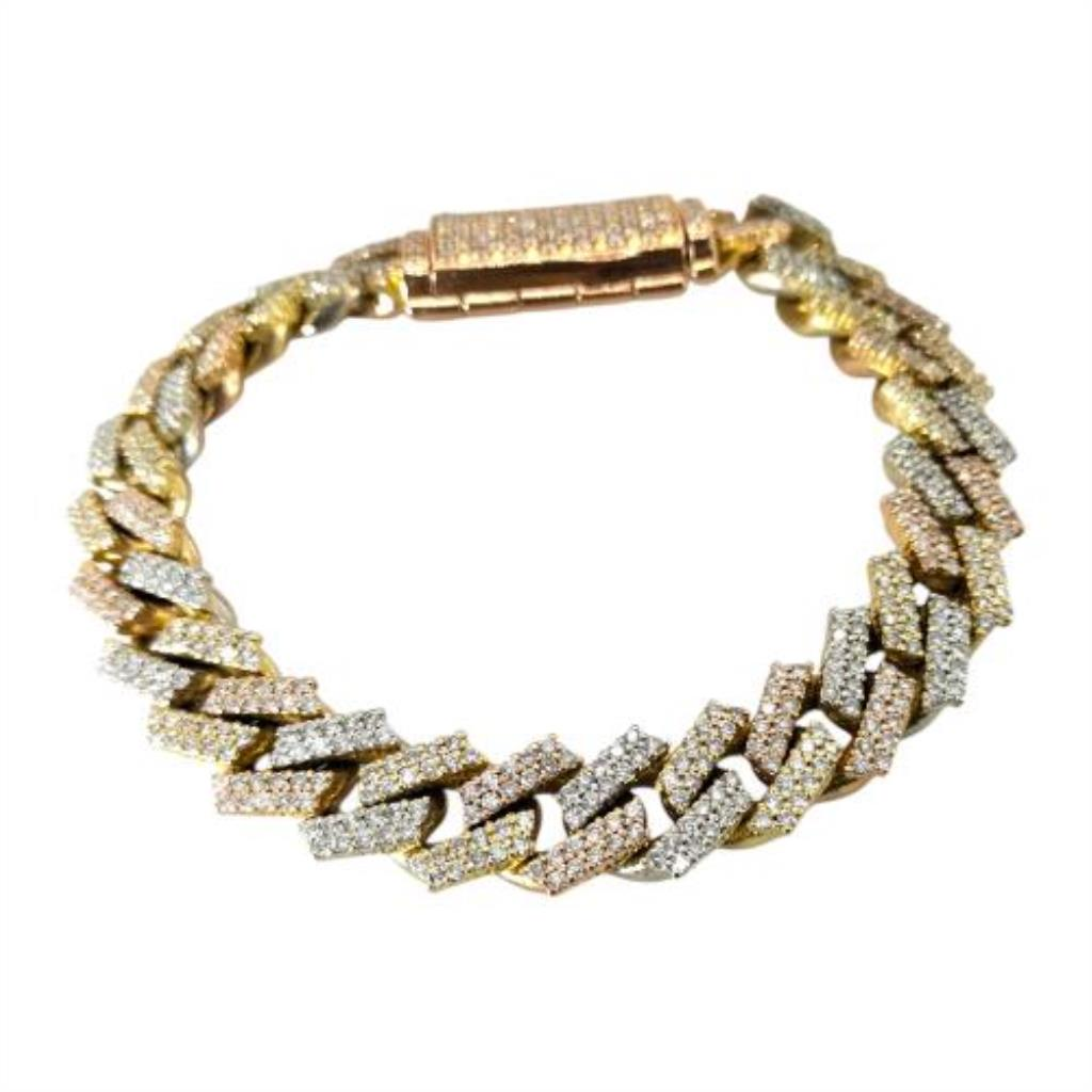 Esclava Eslabones Con Diamantes Oro, 14 K, 93.30 Grs, 637.00 Puntos , Medida 22 Cm