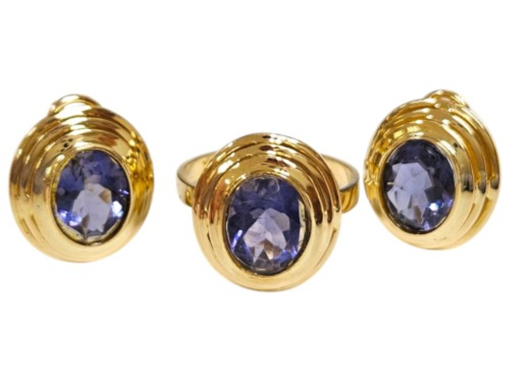 Juego Aretes Y Anillo Con P.s. Amatista Oro, 14 K, 7.80 Grs, Talla 8