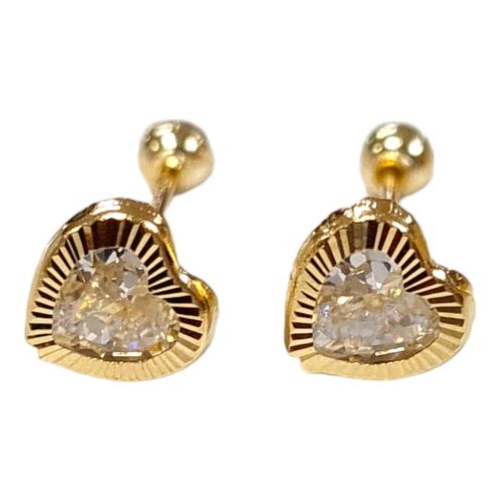 Broqueles Bisel Corazon #5 Diamantado Joyeria Nuev 10k