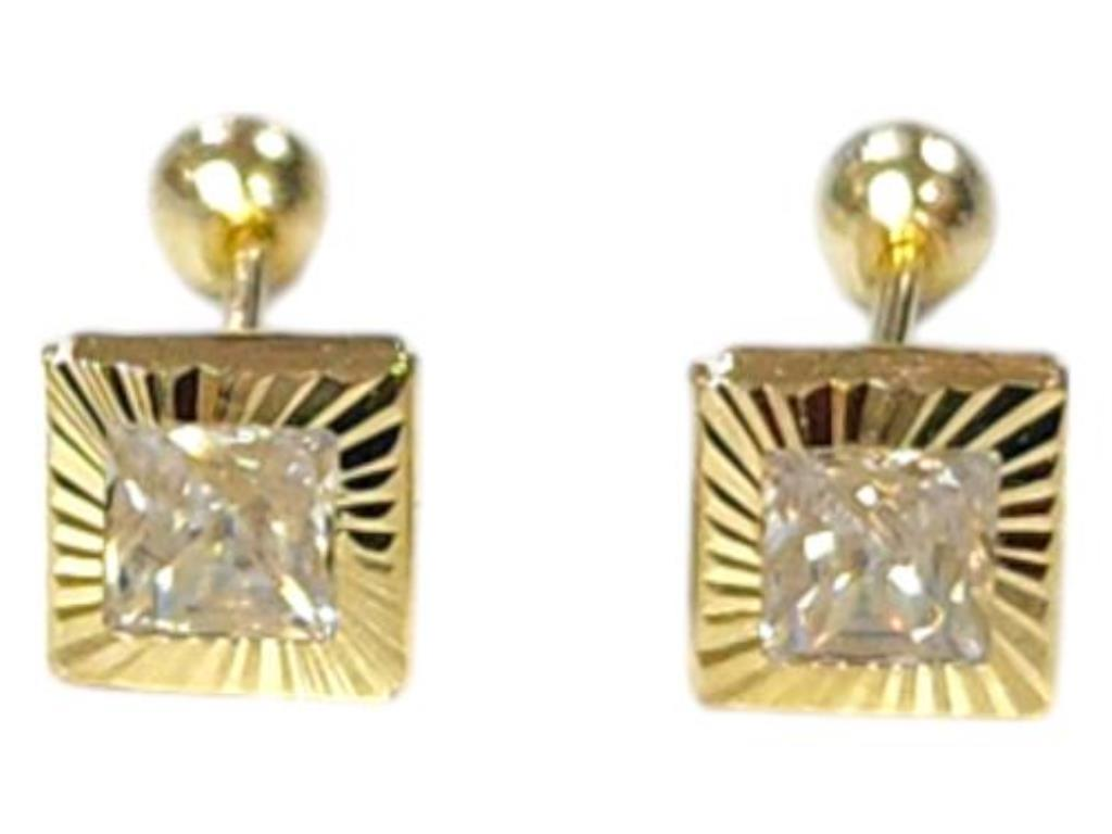 Broqueles Bisel Cuadro #4 Diamantado 10k