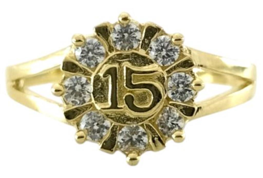 Anillo De Piedra Sintetica 15 Redondo 10k  1.7 Grs.