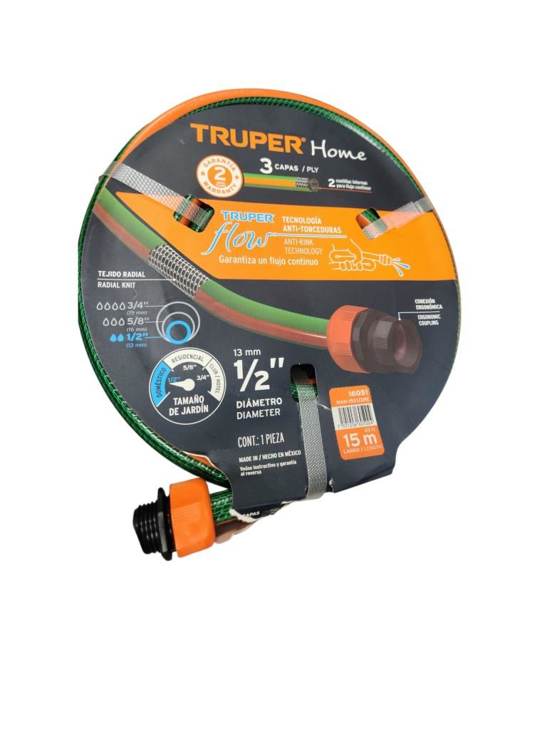 Manguera 1/2" Reforzada 3 Capas 15 M 
