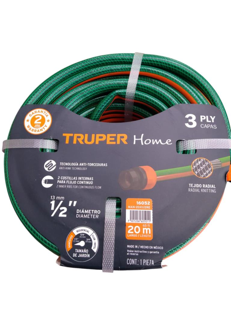 Manguera 1/2" Reforzada 3 Capas 20 M 