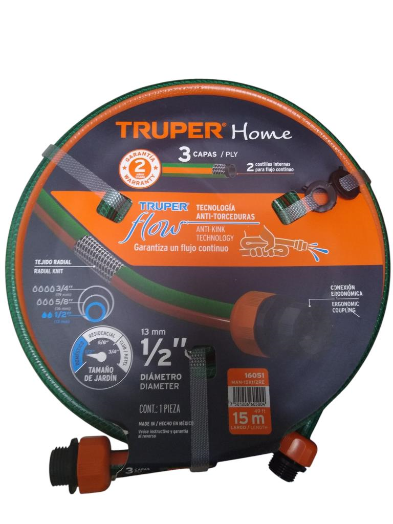 Manguera 1/2" Reforzada 3 Capas 15 M 