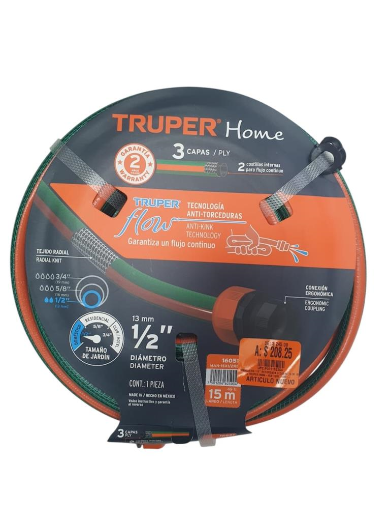 Manguera 1/2" Reforzada 3 Capas 15 M 