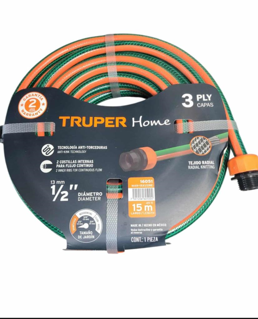 Manguera 1/2" Reforzada 3 Capas 15 M 