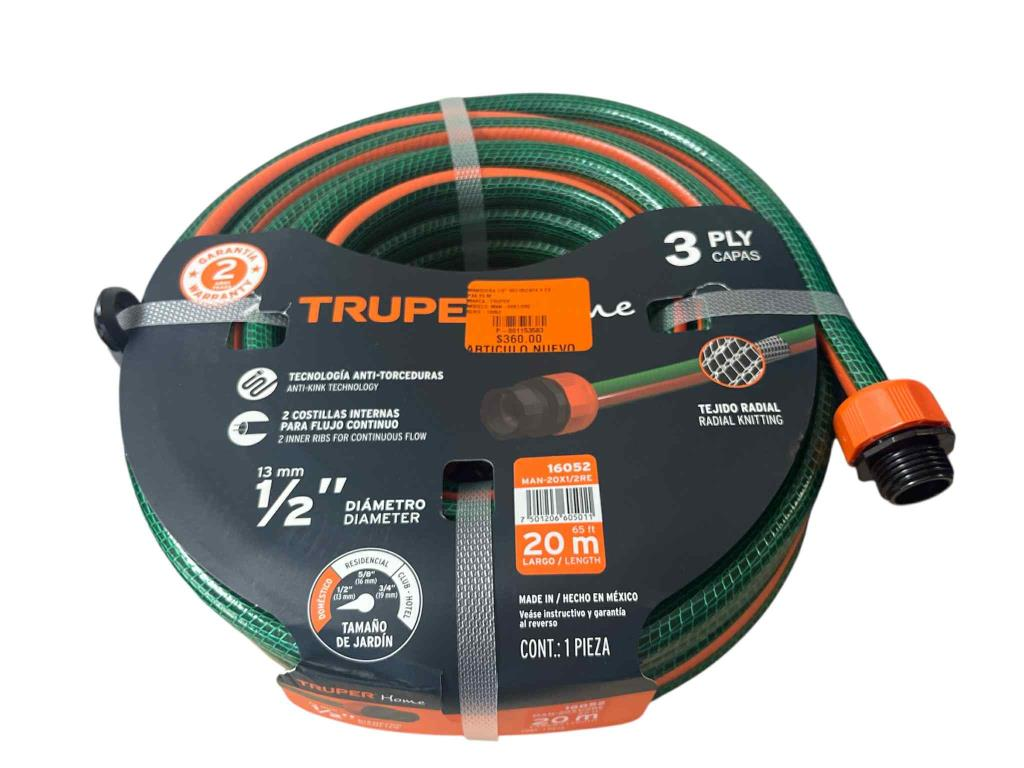 Manguera 1/2" Reforzada 3 Capas 20 M 