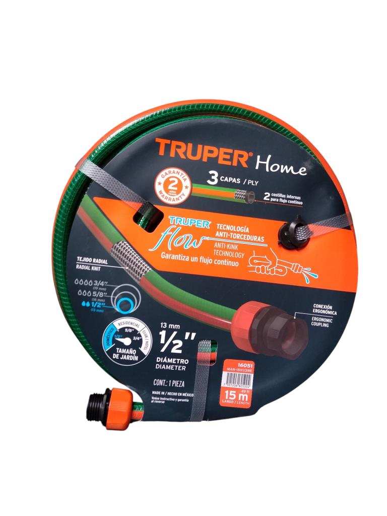 Manguera 1/2" Reforzada 3 Capas 15 M 